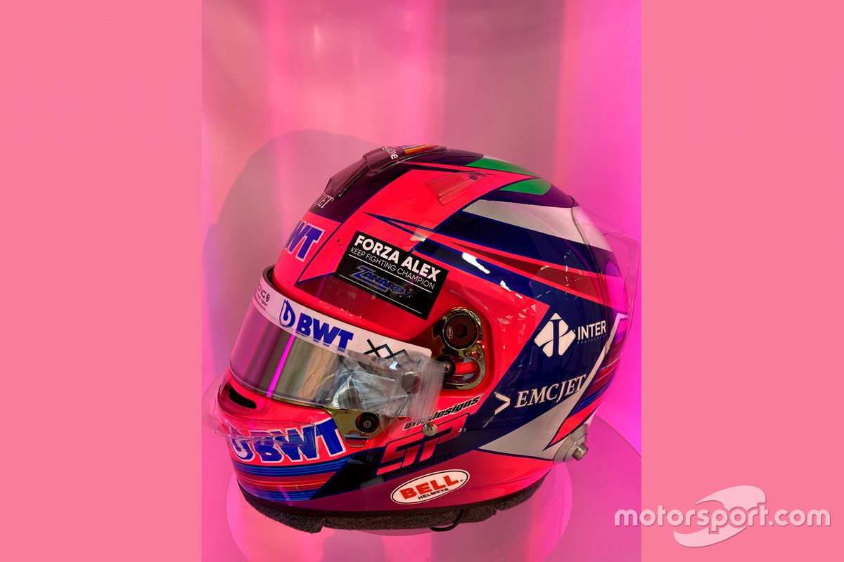 El casco de Sergio Pérez, Racing Point con un homenaje a Alex Zanardi