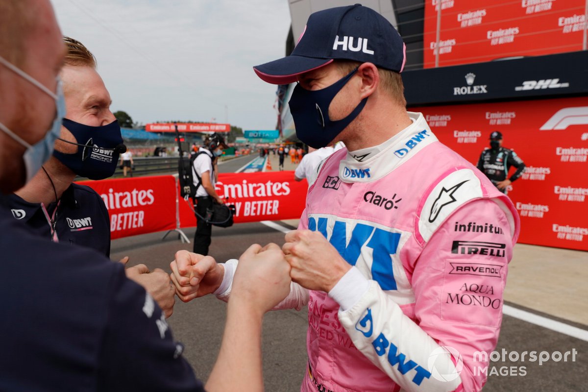 Nico Hulkenberg, Racing Point, festeggia il terzo posto in qualifica