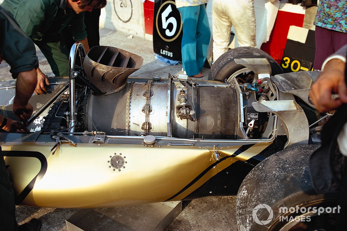 The Pratt & Whitney gas turbine engine in the back of the Lotus 56B