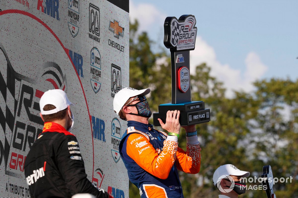 Will Power, Team Penske Chevrolet, Scott Dixon, Chip Ganassi Racing Honda, Alex Palou, Dale Coyne Racing with Team Goh Honda, podium