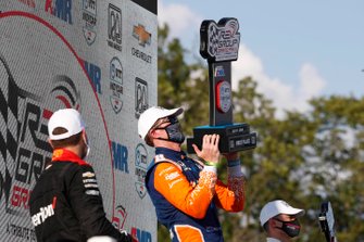 Will Power, Team Penske Chevrolet, Scott Dixon, Chip Ganassi Racing Honda, Alex Palou, Dale Coyne Racing with Team Goh Honda, podium