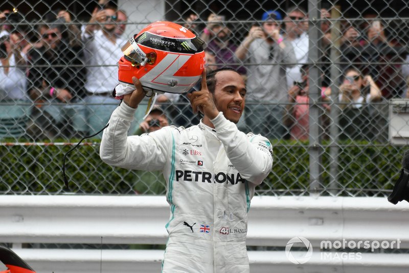 Lewis Hamilton, Mercedes AMG F1, 1st position, celebrates in Parc Ferme