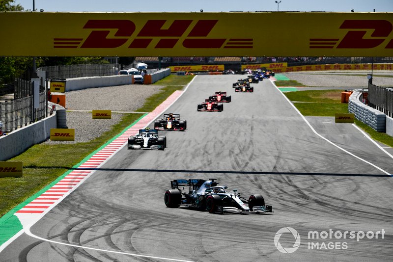 Lewis Hamilton, Mercedes AMG F1 W10, Valtteri Bottas, Mercedes AMG W10, Max Verstappen, Red Bull Racing RB15, Sebastian Vettel, Ferrari SF90, y Charles Leclerc, Ferrari SF90