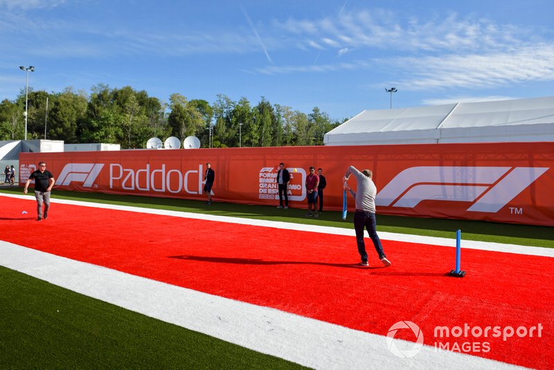 David Croft, Sky TV and Simon Lazenby, Sky TV play cricket in the paddock
