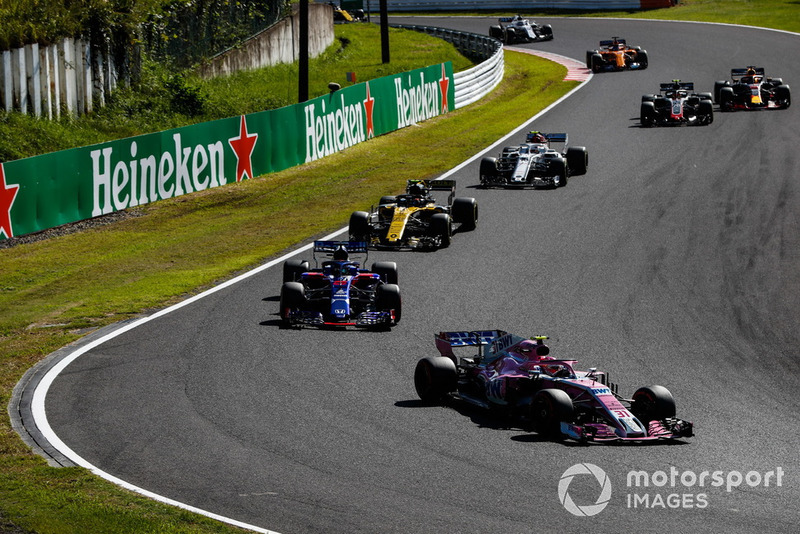 Esteban Ocon, Racing Point Force India VJM11, Brendon Hartley, Toro Rosso STR13, Carlos Sainz Jr., Renault Sport F1 Team R.S. 18, Charles Leclerc, Sauber C37, y Kevin Magnussen, Haas F1 Team VF-18