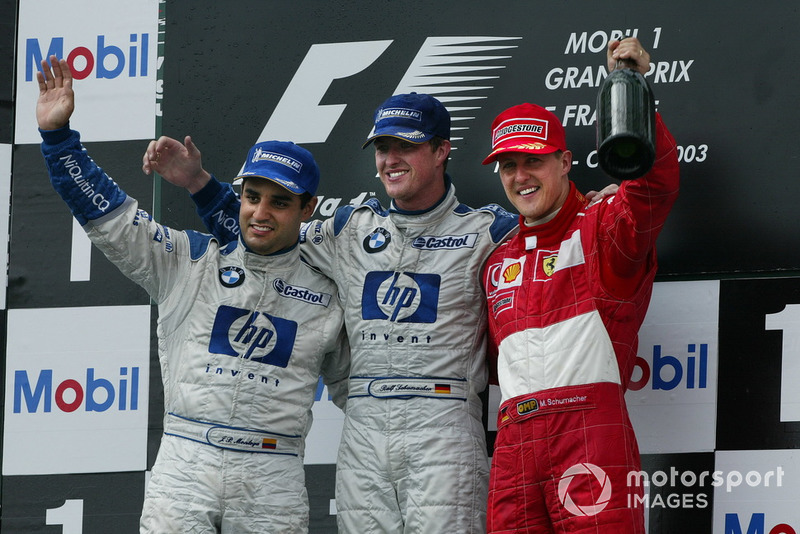 Podium: Race winner Ralf Schumacher, BMW Williams, second place Juan Pablo Montoya, Williams, third place Michael Schumacher, Ferrari