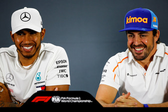 Lewis Hamilton, Mercedes AMG F1, and Fernando Alonso, McLaren in the press conference