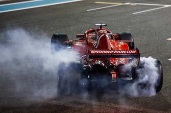 Sebastian Vettel, Ferrari SF71H, performs donuts after the race