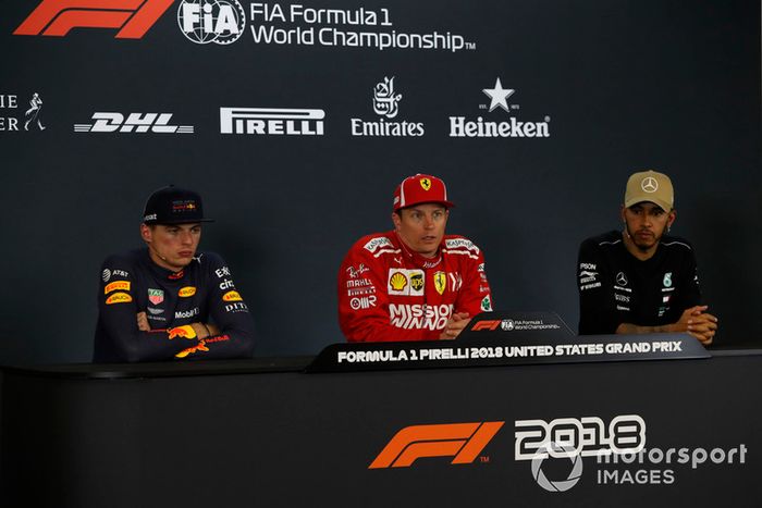 Max Verstappen, Red Bull Racing, Kimi Raikkonen, Ferrari y Lewis Hamilton, Mercedes AMG F1 en conferencia de prensa