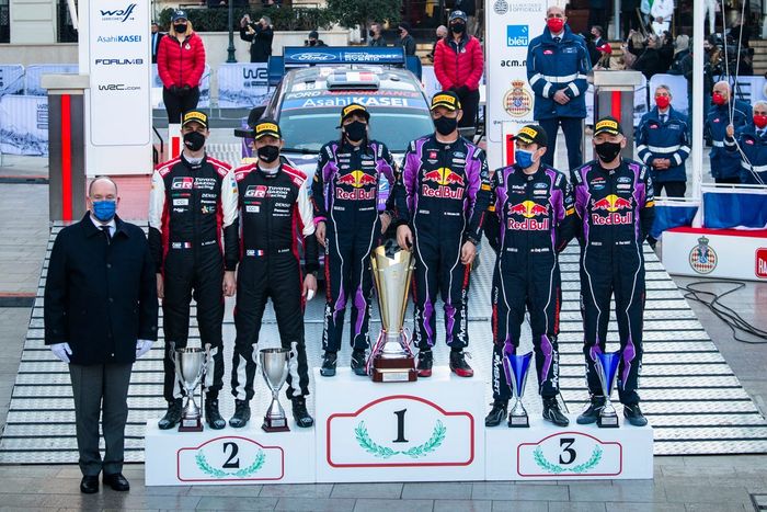 Podium: Winners Sebastien Loeb, Isabelle Galmiche, M-Sport Ford World Rally Team, second place S?bastien Ogier, Benjamin Veillas, Toyota Gazoo Racing WRT, third place Craig Breen, Paul Nagle, M-Sport Ford World Rally Team