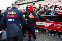 Max Verstappen, Red Bull Racing, greets Lewis Hamilton, Mercedes AMG F1