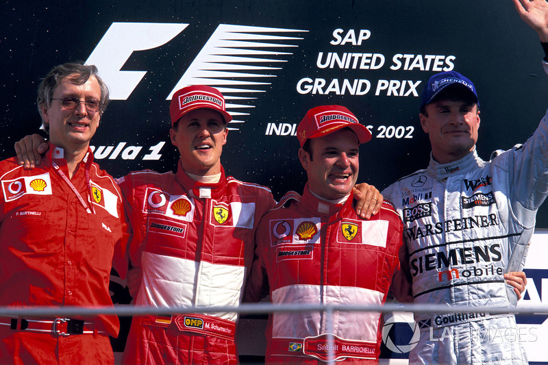 Podium: Paolo Martinelli, Ferrari Engine Director, second place Michael Schumacher, Ferrari, Race wi