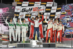Overall podium: winners Davide Rigon, Miguel Molina, Michal Bromiszewski, Kessel Racing, second place Rinat Salikhov, Marco Seefried, Norbert Siedler, Rinaldi Racing, third place Matthieu Lahaye, Jean-Baptiste Lahaye, François Hériau, Ultimate Team