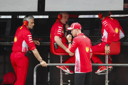 After crashing out, Sebastian Vettel, Ferrari, talks to Maurizio Arrivabene, Team Principal, Ferrari, and Jock Clear, Engineering Director, Ferrari