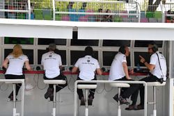 Le portique de l'équipe Sauber sur le muret des stands