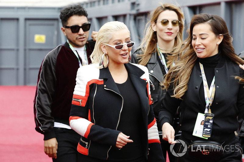 Christina Aguilera arrives in the paddock