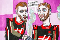 Une fresque de Romain Grosjean, Haas F1 Team, et Kevin Magnussen, Haas F1 Team