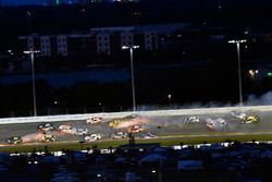 Denny Hamlin, Joe Gibbs Racing, Toyota Camry FedEx Cares, Jimmie Johnson, Hendrick Motorsports, Chevrolet Camaro Lowe's for Pros, Clint Bowyer, Stewart-Haas Racing, Chevrolet Camaro Haas 30 Years of the VF1 and Chase Elliott, Hendrick Motorsports, Chevrolet Camaro Hooters big wreck
