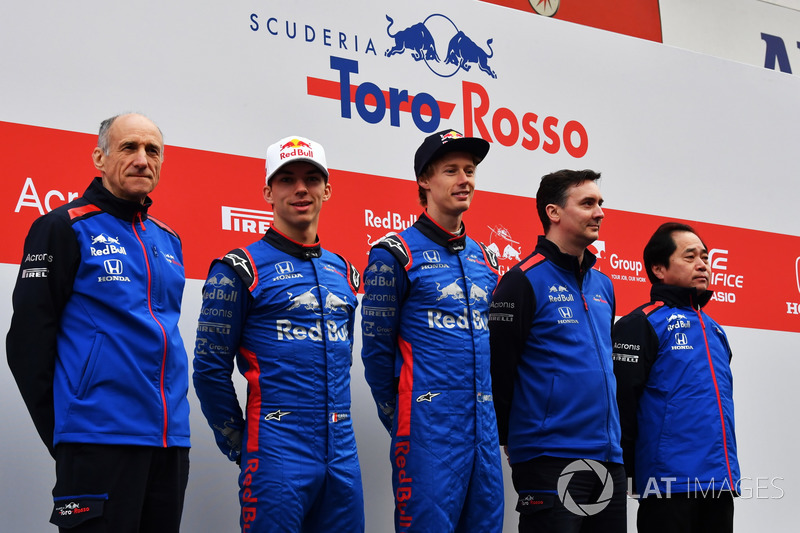 Franz Tost, Scuderia Toro Rosso Team Principal, Pierre Gasly, Scuderia Toro Rosso, Brendon Hartley, Scuderia Toro Rosso and James Key, Scuderia Toro Rosso Technical Director