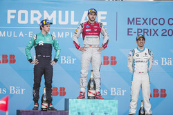 Daniel Abt, Audi Sport ABT Schaeffler, festeggia sul podio dopo aver vinto la gara Oliver Turvey, NIO Formula E Team, Sébastien Buemi, Renault e.Dams
