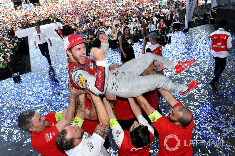 Daniel Abt, Audi Sport ABT Schaeffler, celebrates after winning the race