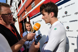 Charles Leclerc, Sauber talks with the media