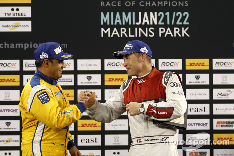 Podio: Ganador Juan Pablo Montoya y segundo Tom Kristensen