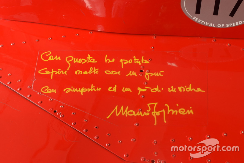 Dedica e autografo di Mauro Forghieri sulla Ferrari 312 B3 "spazzaneve"