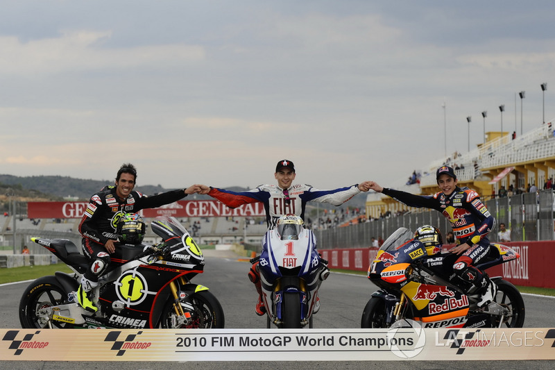 Toni Elias, Jorge Lorenzo, Yamaha, Marc Marquez 2010 World Champions