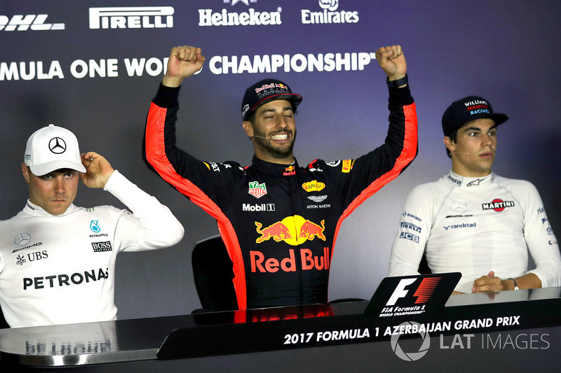 Press Conference: race winner Daniel Ricciardo, Red Bull Racing, Lance Stroll, Williams, Valtteri Bo