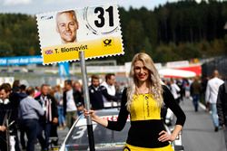 Grid girl of Tom Blomqvist, BMW Team RBM, BMW M4 DTM