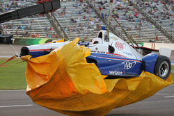 Crashed car of Helio Castroneves, Team Penske Chevrolet