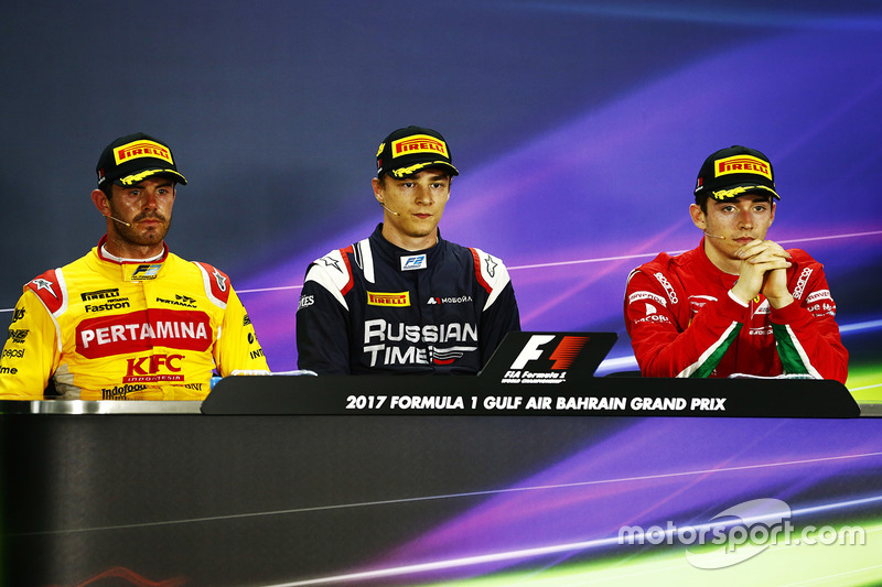 Post race press conference: race winner Artem Markelov, RUSSIAN TIME, second place Norman Nato, Pertamina Arden, third place Charles Leclerc, PREMA Racing