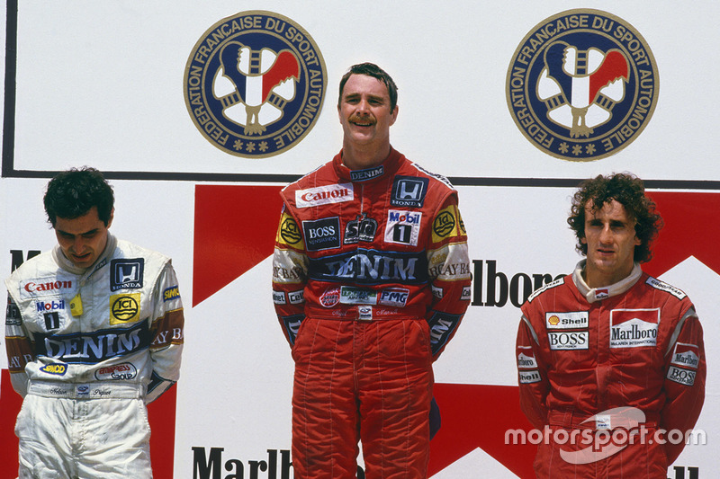 Podium: 1. Nigel Mansell, 2. Nelson Piquet, 3. Alain Prost