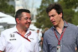 Eric Boullier, McLaren Racing Director with Toto Wolff, Mercedes AMG F1 Shareholder and Executive Di