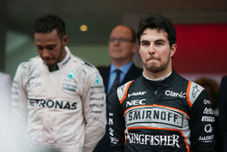 Sergio Perez, Sahara Force India F1 celebrates his third position on the podium