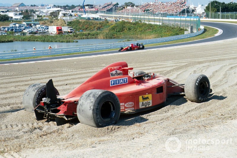 The car of Alain Prost, Ferrari 641 in the gravel