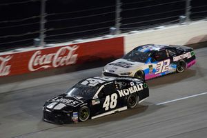 Bojangles' Southern 500 Darlington Raceway, Darlington, SC USA Jimmie Johnson, Hendrick Motorsports, Chevrolet Camaro Lowe's Throwback, Matt DiBenedetto, Go FAS Racing, Ford Fusion Keen Parts/CorvetteParts.Net