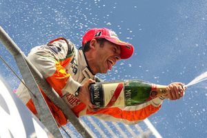 Giancarlo Fisichella, Force India F1 celebrates his second position on the podium