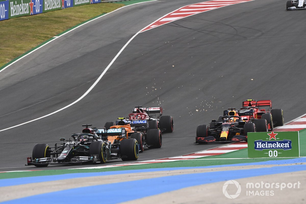 Lewis Hamilton, Mercedes F1 W11, Lando Norris, McLaren MCL35, Max Verstappen, Red Bull Racing RB16, Kimi Raikkonen, Alfa Romeo Racing C39, e Charles Leclerc, Ferrari SF1000