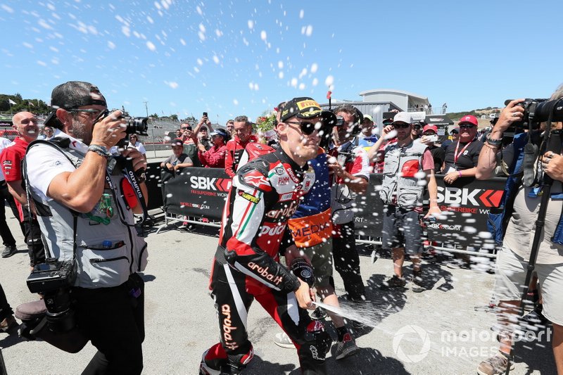 Chaz Davies, Aruba.it Racing-Ducati Team celebrates