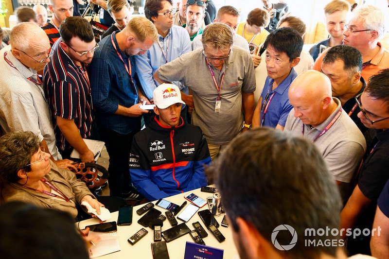 Pierre Gasly, Toro Rosso, is grilled by media