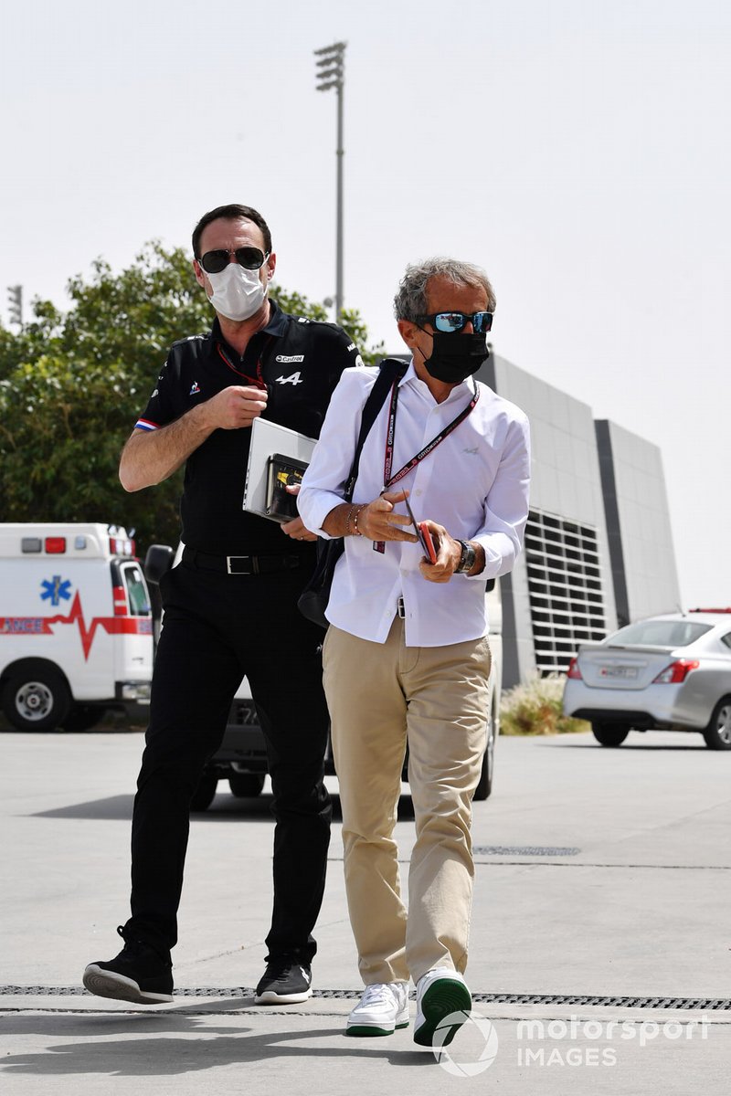 Alain Prost, Special Advisor, Alpine, arrives at the circuit