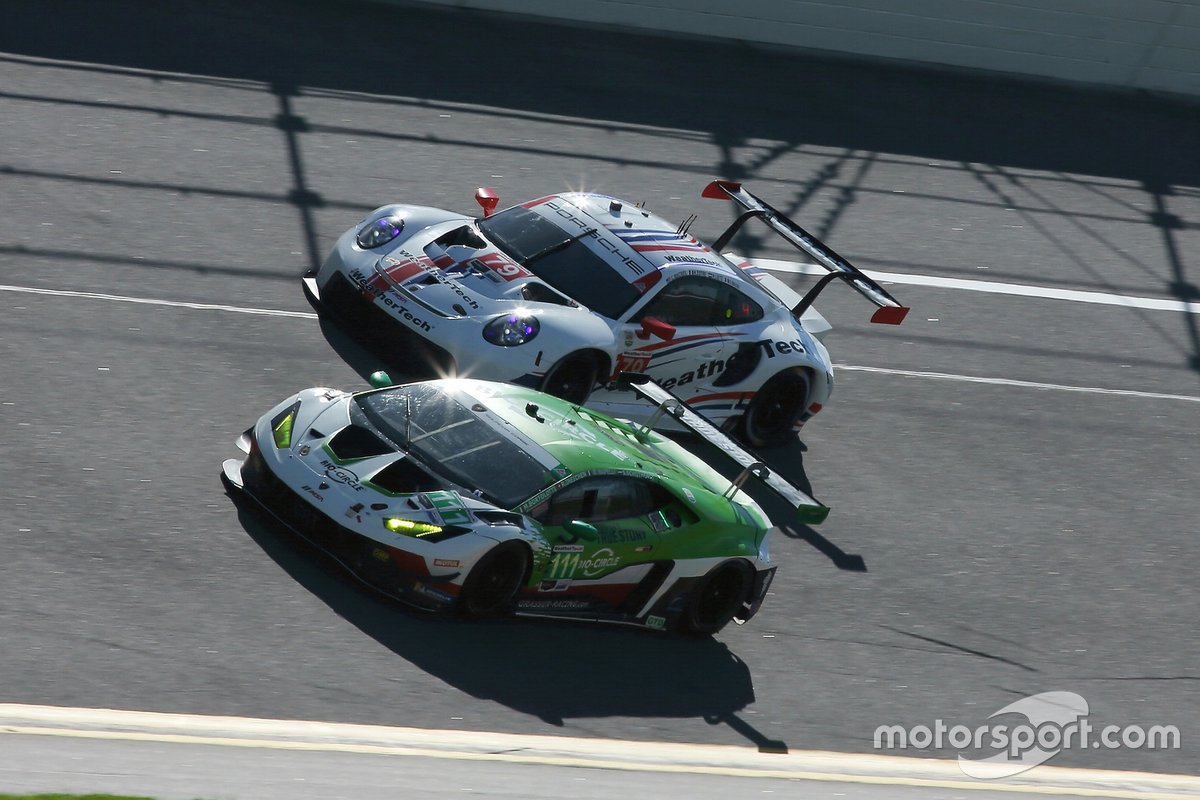 #111 GRT Grasser Racing Team Lamborghini Huracan GT3, GTD: Rolf Ineichen, Mirko Bortolotti, Steijn Schothorst, Marco Mapelli, #79 WeatherTech Racing Porsche 911 RSR - 19, GTLM: Cooper MacNeil, Gianmaria Bruni, Richard Lietz, Kevin Estre