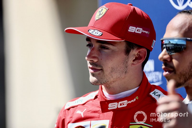 Charles Leclerc, Ferrari,. and pole man Lewis Hamilton, Mercedes AMG F1