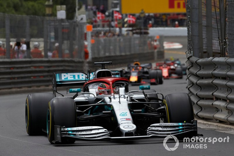 Lewis Hamilton, Mercedes AMG F1 W10, leads Max Verstappen, Red Bull Racing RB15