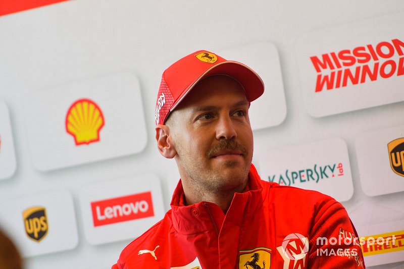 Sebastian Vettel, Ferrari speaks with the media