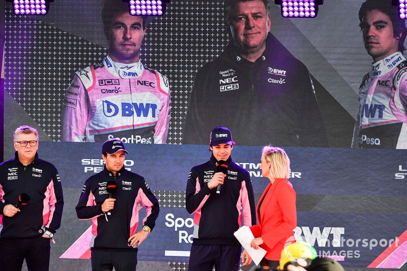 Otmar Szafnauer, team principal, Racing Point, Sergio Perez, Racing Point and Lance Stroll, Racing Point at the Federation Square event