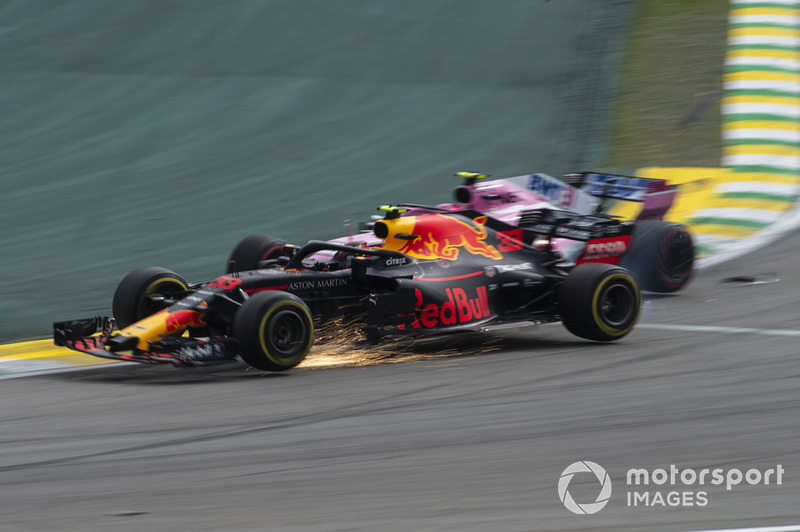 Max Verstappen y Esteban Ocon en Brasil 2018