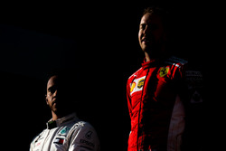 Lewis Hamilton, Mercedes-AMG F1 and Sebastian Vettel, Ferrari on the podium